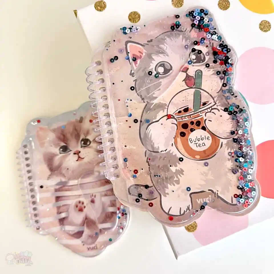 Kedicik Desenli Şekilli Sulu A6 Defter