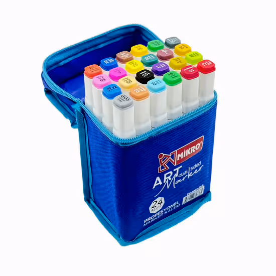 Mikro Art Marker Çift Taraflı Marker Set 24 Renk Bez Çanta