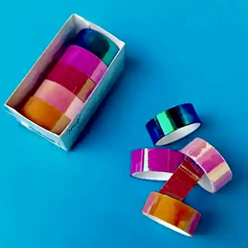 Parlak Metalik Kağıt Washi Tape Bant 5li Kutu