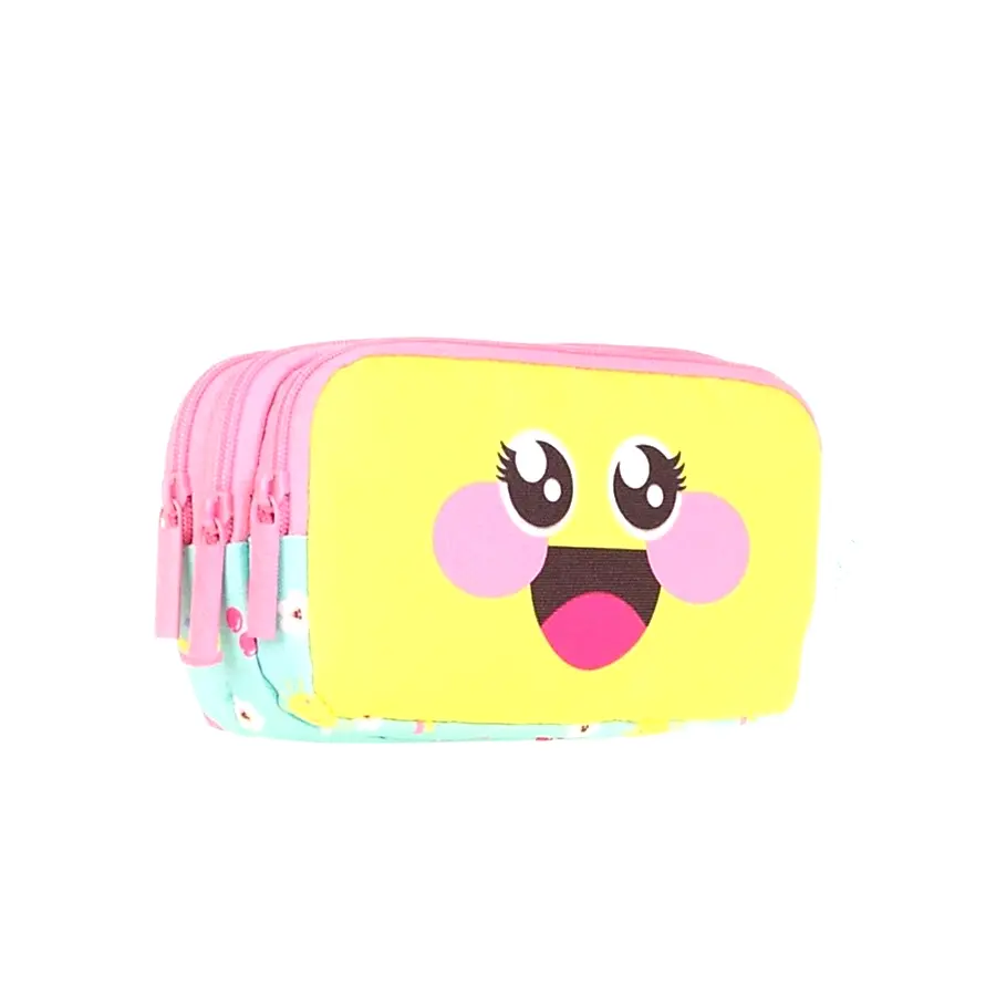 Kaukko Kids Love 3 Bölmeli Kalem Çantası - Cute Face Daisy
