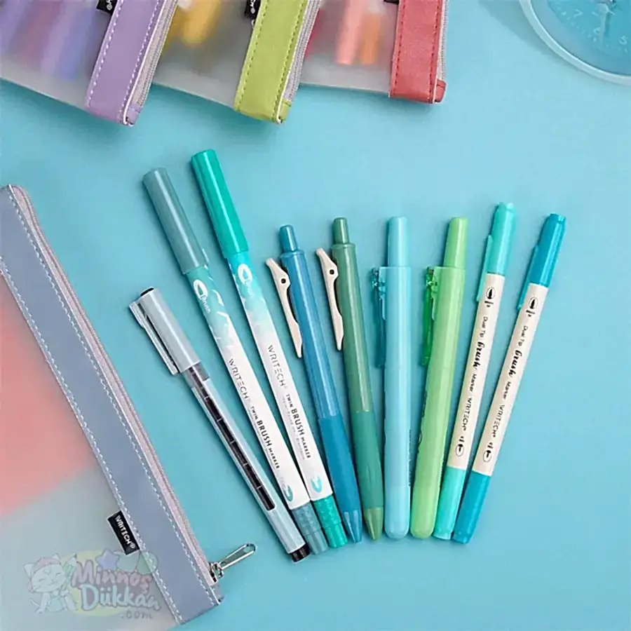 Writech Journaling Set 9 Renk Kalem Set - Blue Green
