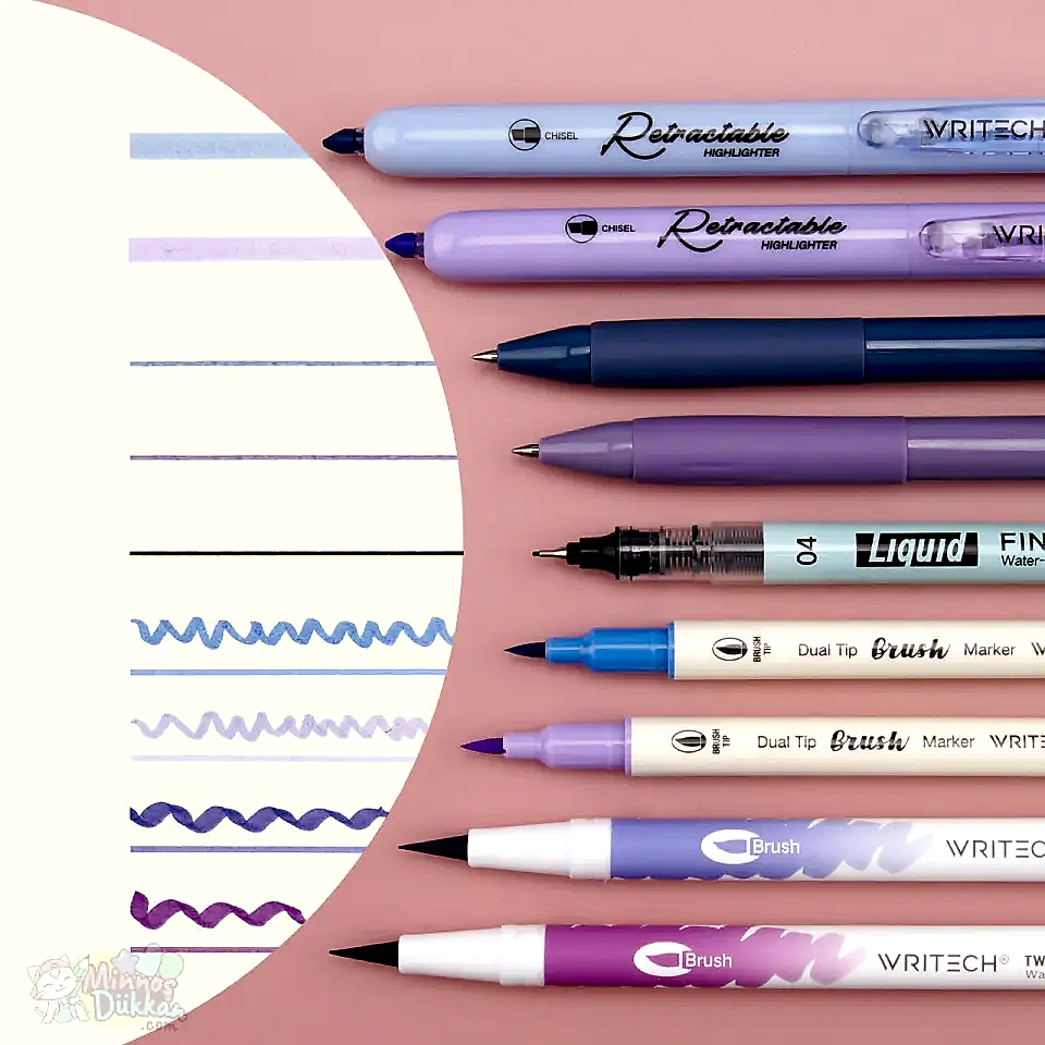 Writech Journaling Set 9 Renk Kalem Set - Purple Blue