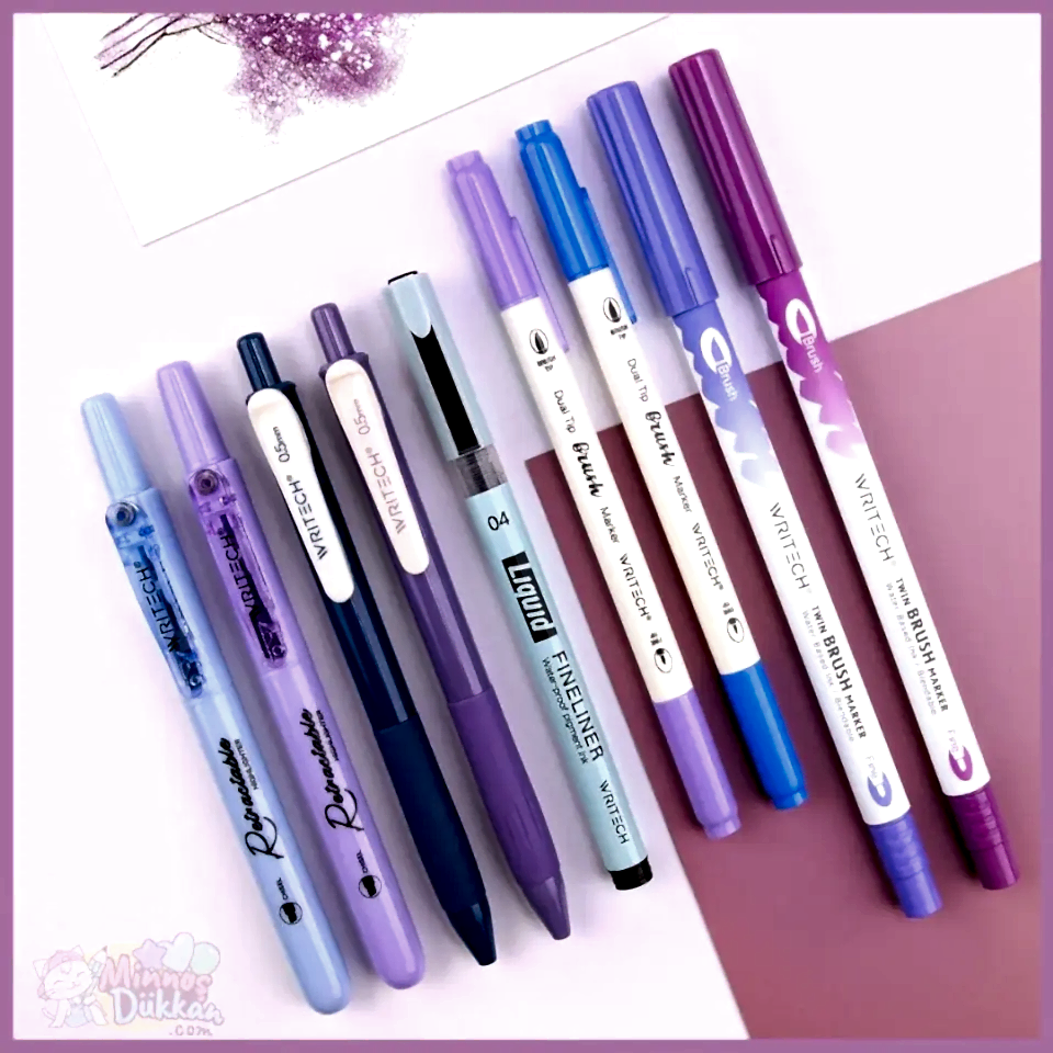 Writech Journaling Set 9 Renk Kalem Set - Purple Blue