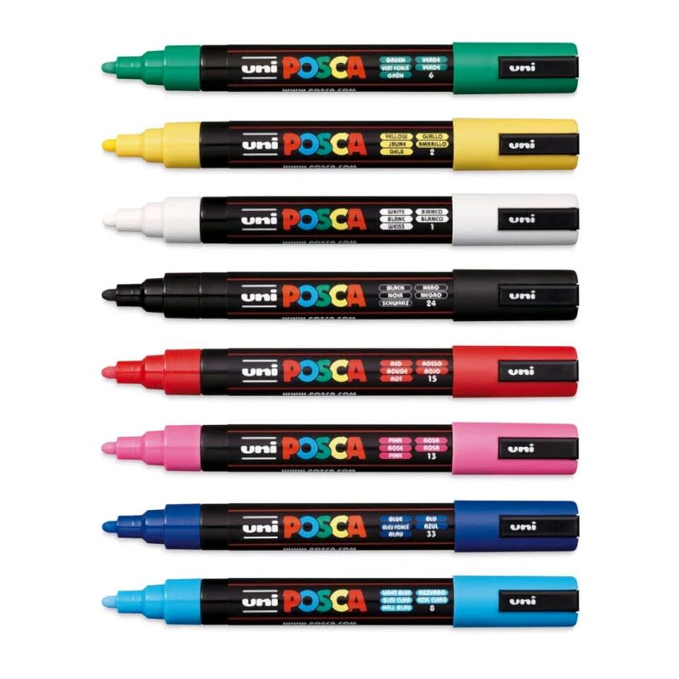 Uni Posca Su Bazlı Poster Markörü 1.8-2.5 Ana Renkler 8 Renk