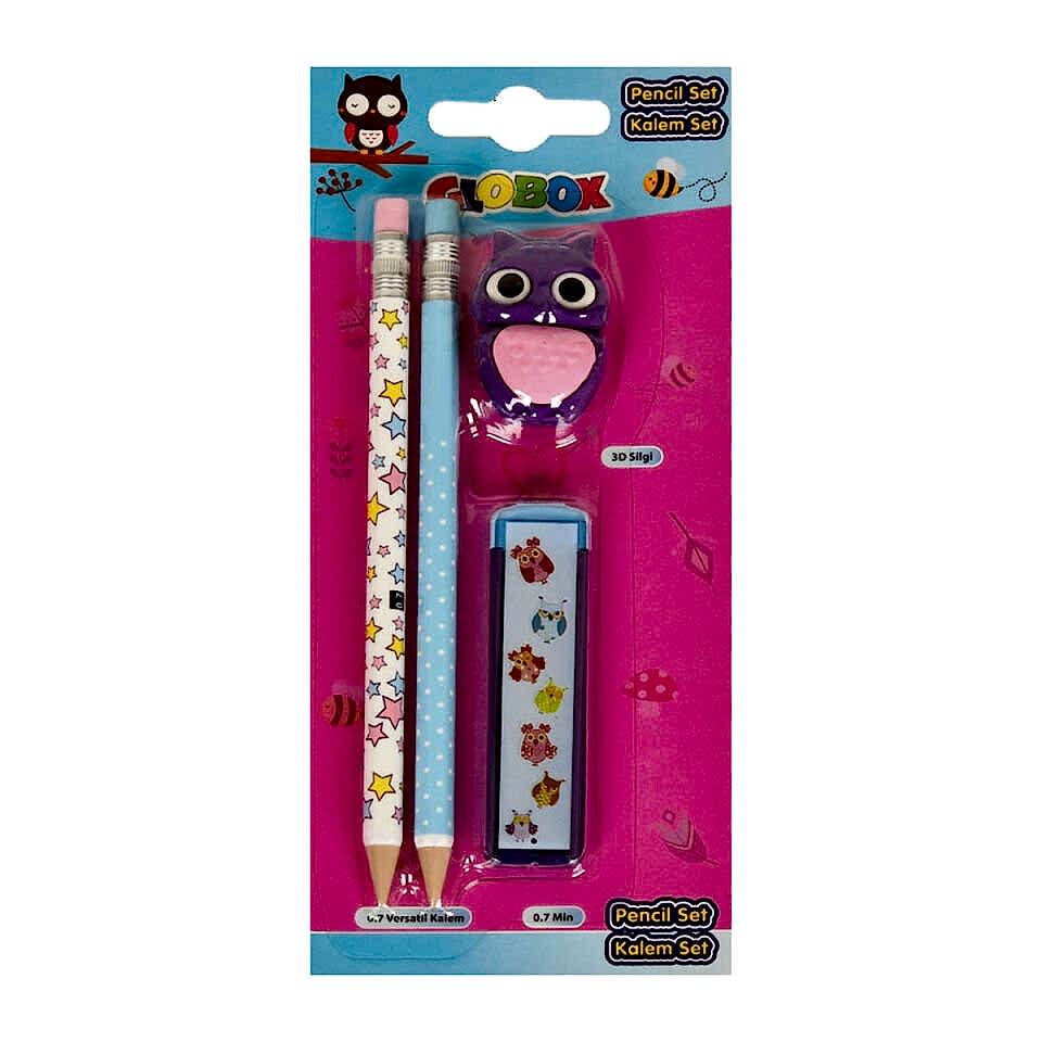 Baykuş Kalem Silgi ve Min Set