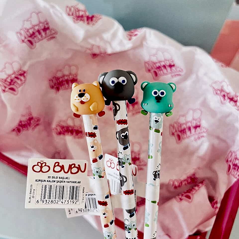 Şaşkın Hayvanlar Kurşun Kalem 3D Silgi Başlıklı