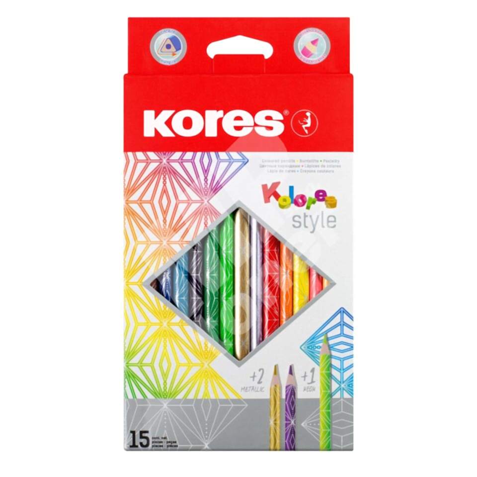 Kores Kolores Baskılı Üçgen 15li Kuru Boya