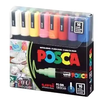 Uni Posca Su Bazlı Poster Markörü 1.8-2.5 Ana Renkler 16 Renk