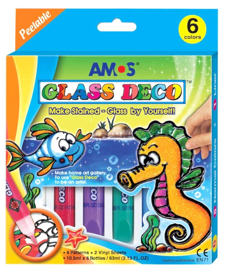 Amos Glass Deco Sökülebilir Cam Boyası 6 Renk