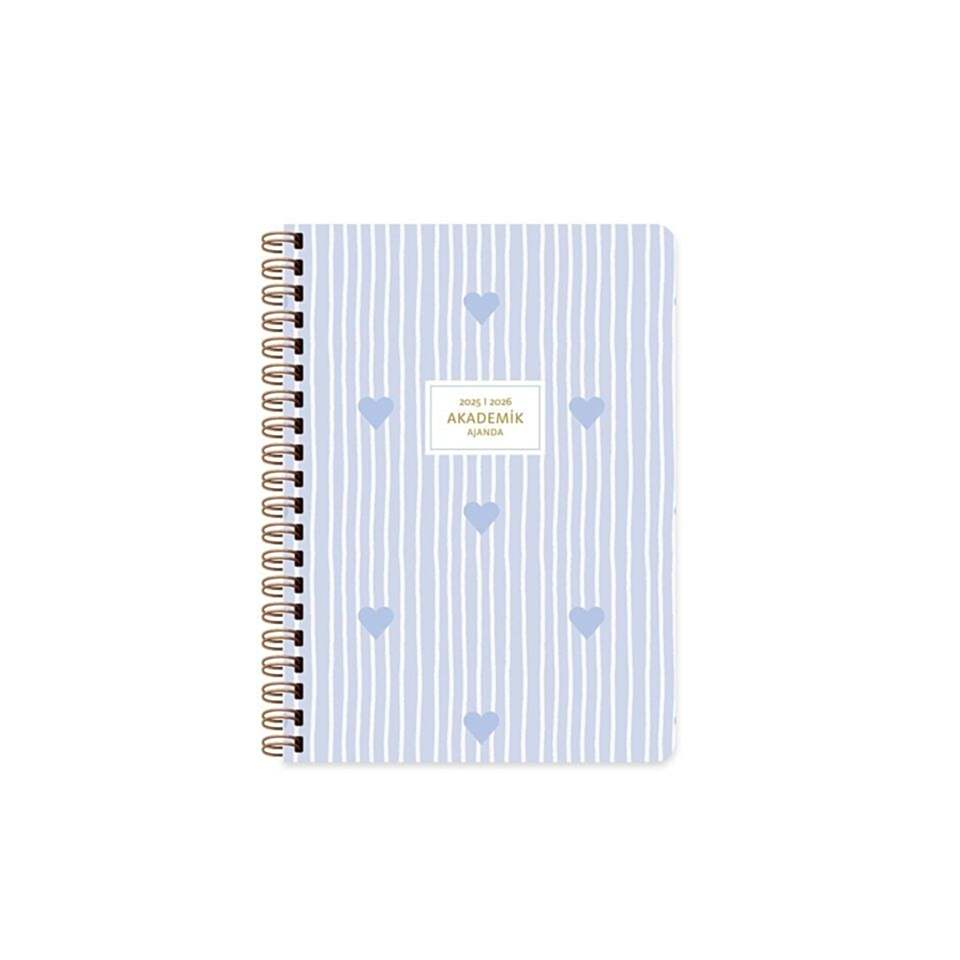 Akademik Ajanda Spiralli 2025 -2026- 16x23 - Mavi Kalp