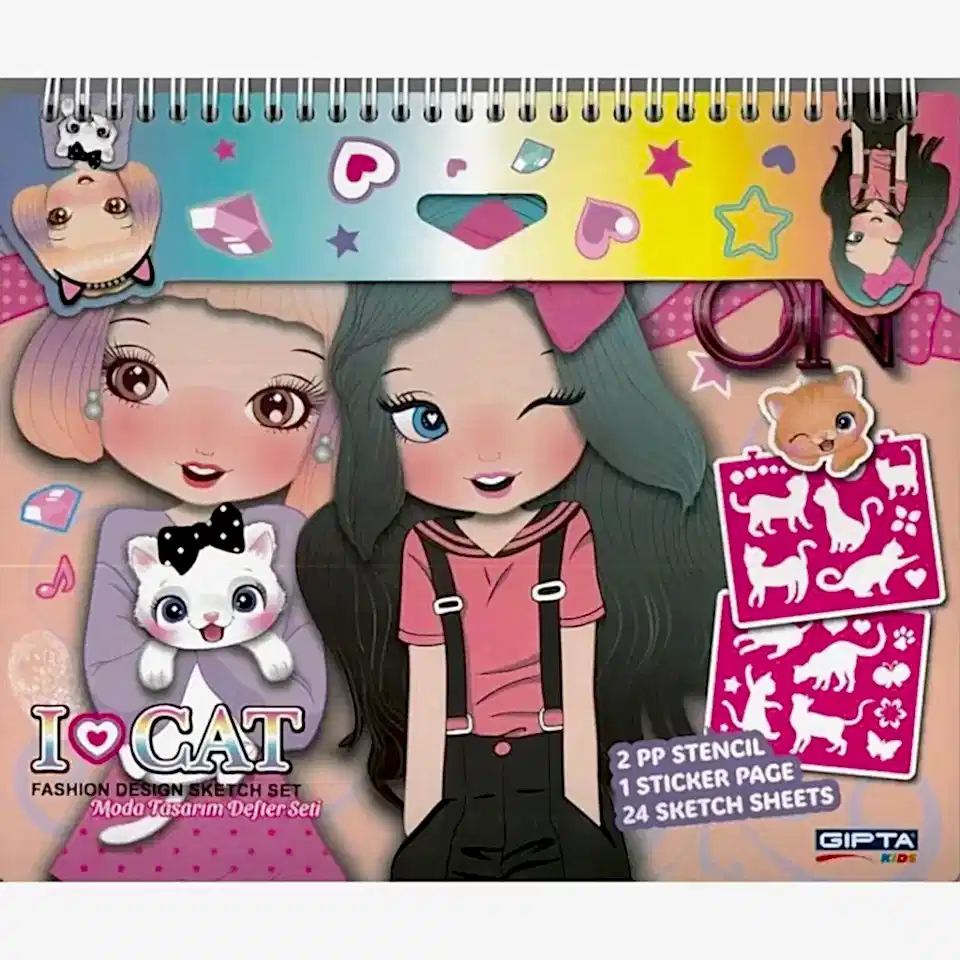 Style On Fashion Design Sketch Set I Love Cat 21x25