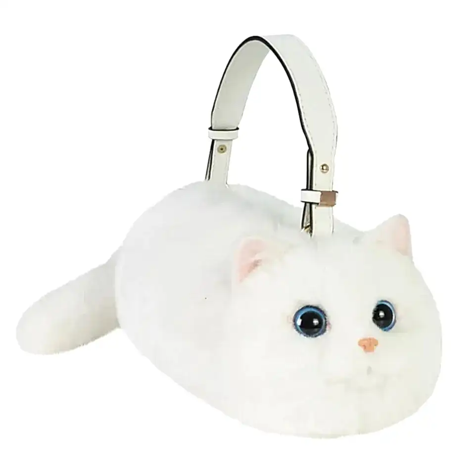 Bear and Dear Realistik Kedi El Çantası Beyaz